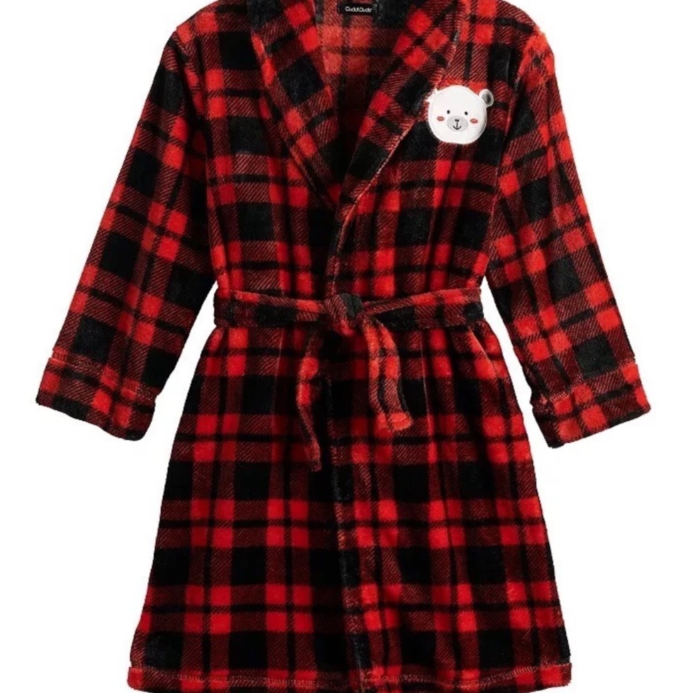 Cuddl duds Cool Bear Plaid Bathrobe Sz Large Boys Christmas Holiday Winter